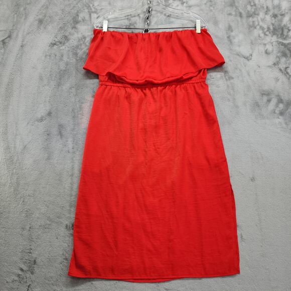 NEW BCBGMAXAZARIA Dress Womens M Red Berry Malia Strapless Ruffle Elastic Waist - Picture 1 of 12
